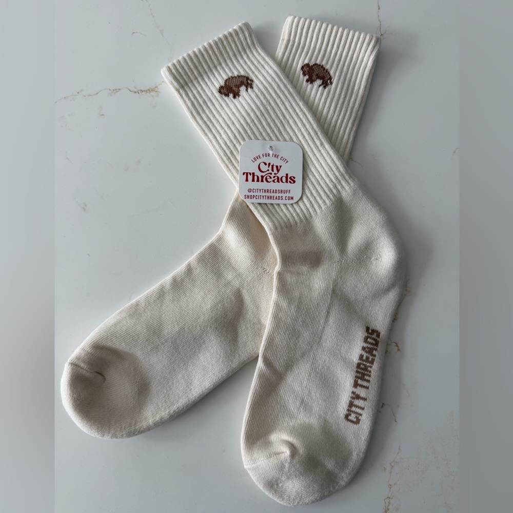 City Threads Cream Men's Buffalo Socks with Brown Accents